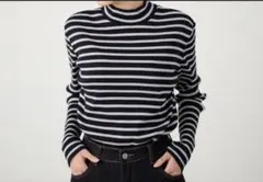 ボーダー ハイネック 長袖 リブニット ニット トップス 黒 ブラック