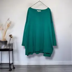 コムサイズム◎リブデザイン薄手ニット レディースセーター　グリーン　トップス