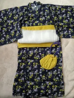 アプレレクール 小花柄 セパレート 浴衣 セット ネイビー 130サイズ