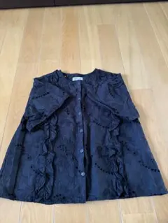 Samansa Mos2 刺繍レース ブラック半袖ブラウス