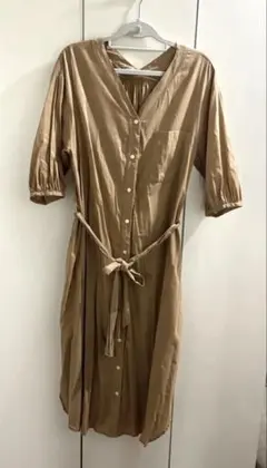 Discoat ベージュ シャツワンピース 七分袖