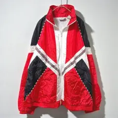 90s ナイロンジャケット 切替デザイン L 古着 ユニセックス 赤 白 黒