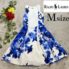 ラルフローレン　ロング ワンピース　アメリカンスリーブ ドレス 花柄 フレア　白