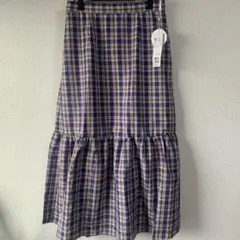 最終値下げ　ギンガムチェック柄フレアスカート ネイビー系XL