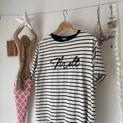ESSEME ボーダー 半袖 Tシャツ パール調装飾