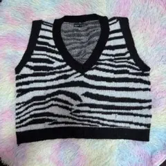 SHEIN ゼブラ柄 Vネックニットベスト