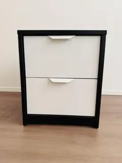 【IKEA】2段チェスト サイドテーブル モダン ブラック×ホワイト 収納棚