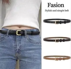 ベルト レディース 細め シンプル 本革調 黒 スタイルアップ 通勤