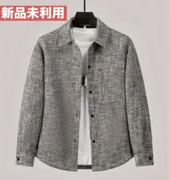 【新品】グレー　メンズ カジュアル ジャケット - 100% ポリエステル 無地