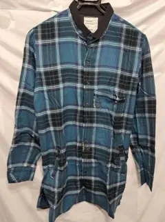 未使用　SHAREEF　長袖シャツ　洗いシルク100%　チェック　ブルー