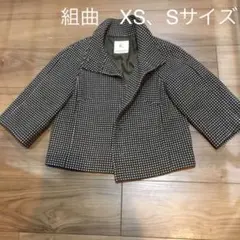 組曲　ブラウン　白　ドット模様　7分丈ジャケット