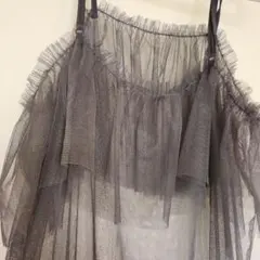 グレー チュールレース ロングキャミワンピース