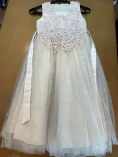 ピンクベージュ ドレス キッズ 140 発表会 結婚式 フォーマル レース