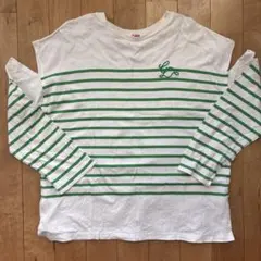 ピンクラテ☆長袖カットソー ホワイト/グリーン ストライプ☆160