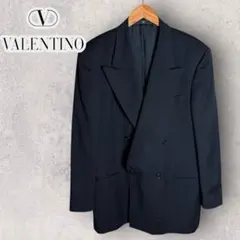 新品 VALENTINO ネイビー テーラードジャケット Vロゴ 36 Vロゴ シグネチャー エンブロイダリー ダブルブレスト ブークレ