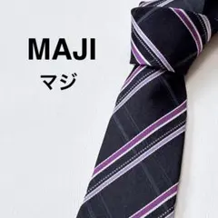 マジ MAJI ネクタイ レジメンタルストライプ ブラック パープル シルクのサムネイル