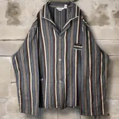 ユーロ古着　パジャマシャツ　ヴィンテージ　ストライプ　グレー　古着