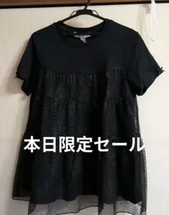 【新品】黒 半袖 Tシャツ レース チュール リボン可愛いのサムネイル