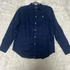 ポロラルフローレン リネンシャツ ブルーストライプ ゆったり 現行品