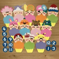 壁面　誕生日表　カップケーキ　春夏秋冬　帽子のサムネイル