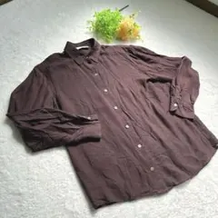 タルボット 【M】ブラウス ピンタック 七分袖 無地 茶 麻100 高級 