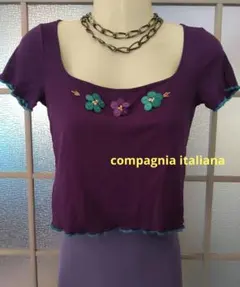 compagnia italiana★半袖カットソー ウッドビーズ飾りイタリア製のサムネイル