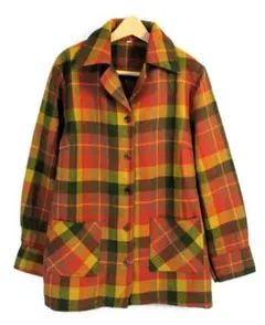 '70s 昭和レトロ チェック シャツジャケット レディース:M