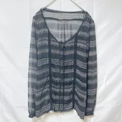 オゾック 長袖 ドット シフォン シアー ブラウス M ブラック フェミニンのサムネイル