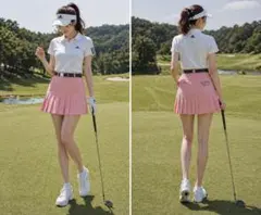 adidas アディダス ゴルフスカート プリーツスカート ピンク ストライプM