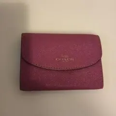 COACH クロスグレインレザー ラウンドジップ コインケース ピンク 
