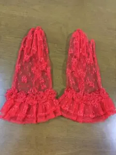 赤 レース ウェディンググローブ