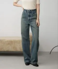 AZUL DENIM ハイウエストワイドデニム　ブルー