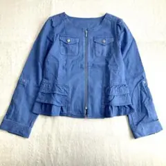 デニムジャケット風 Gジャン風 ノーカラージャケット フリル 春アウター　Ｍ