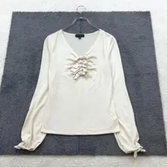 ☆エポカ【40】ベージュ系 Vネックニット 絹 カシミヤブレンド リボン 春秋