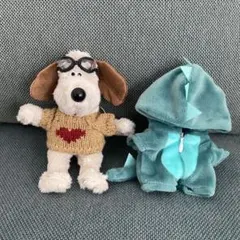 グルミットぬいぐるみキーホルダー ブラウンハートニット&恐竜服&ゴーグル付き