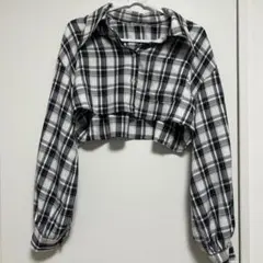 OLIVE des OLIVE リボンクロップドシャツ　チェック　ショート丈