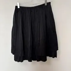 コムサイズム 黒 プリーツスカート ひざ丈 フリル裾 Lサイズ