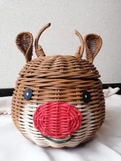 トナカイ顔 籐製　収納バスケット インテリア