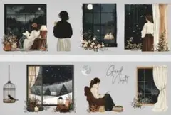 海外マステ 夜空デザイン 人物マスキングテープ 女の子 景色 コラージュ素材