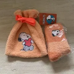 SNOOPY スヌーピー　PEANUTS ルームソックス　巾着　オレンジ　ポーチ