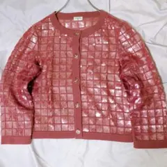【カシミヤ100%】CHANEL スパンコール ニット カーディガン ピンクのサムネイル