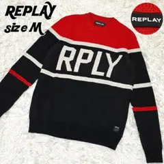 【1744】REPLAY 美品 ロゴ セーター ニット 赤 黒
