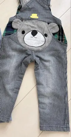 クマ刺繍 ストライプロンパース 95cm未満