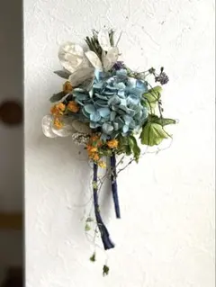 アンティーク紫陽花とエリンジウムのフライングリース クリスマス