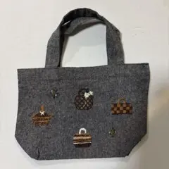 刺繍トートバッグ グレー 小型