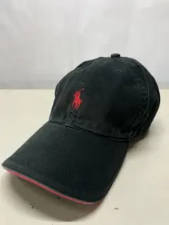 人気 ポロラルフローレン ワンポイントロゴ刺繍 キャップ 帽子 黒×赤