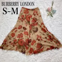 BURBERRY LONDON 花柄 絹100％ フレアスカート ベージュ 38のサムネイル