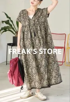 FREAK'S STORE インドペイズリースキッパーワンピース 綿 ブラック
