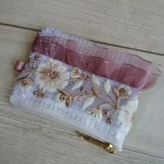 【先行販売】インド刺繍リボンのミニポーチ　8cmファスナー