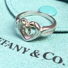 美品】8号Tiffanyティファニー ハートリボン コンビリング925/750